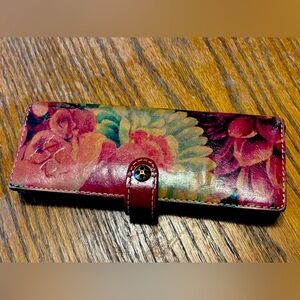 Patricia Nash Floral Embossed Burgundy Multi-Color Leather Clutch Wallet